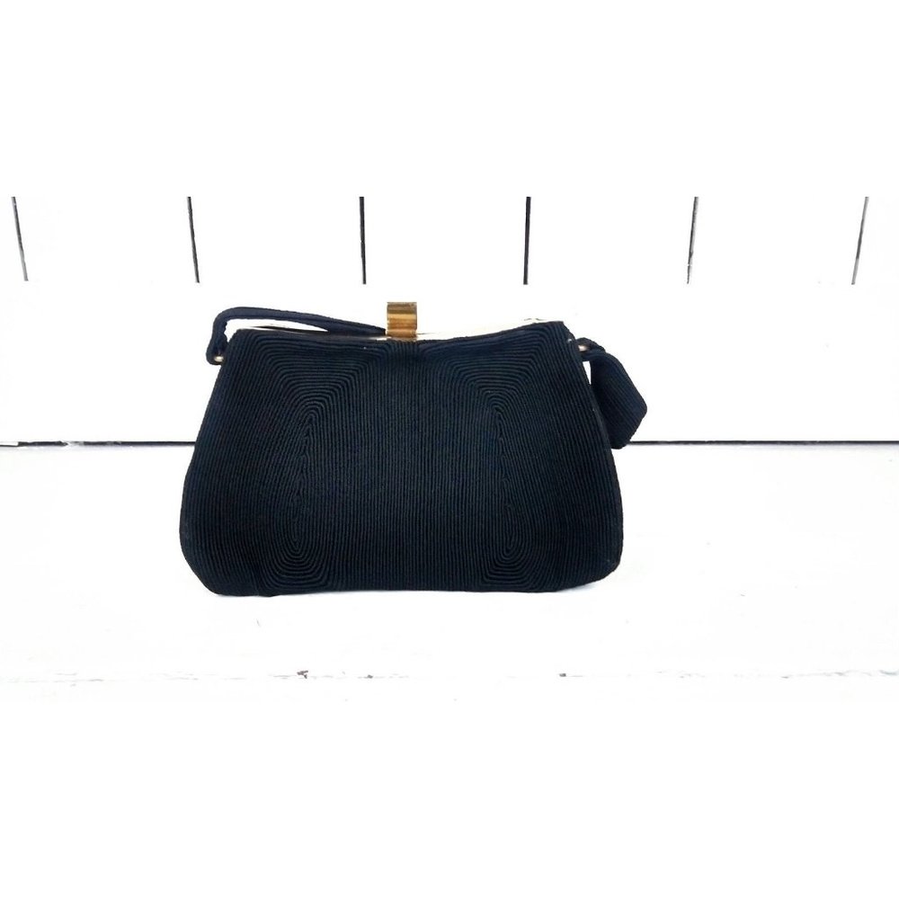 Vintage 1950s black chord evening handbag/50s small black frame purse - Picture 5 of 6
